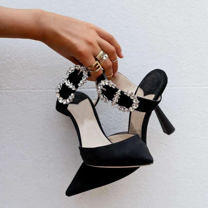 Summer Stiletto Sandals Women High Heels Rhinestone Buckle Pointed Toe Shoes Women High-Heeled Slippers sandalias de las mujeres - KIMLUD