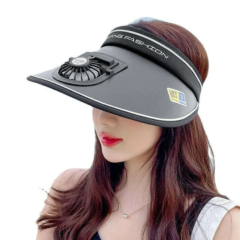 KIMLUD, Sun Visor Women Hats with Fan-Three Temp Settings-Large Area Sun Protection Adjustable Elastic Buckle, KIMLUD Womens Clothes