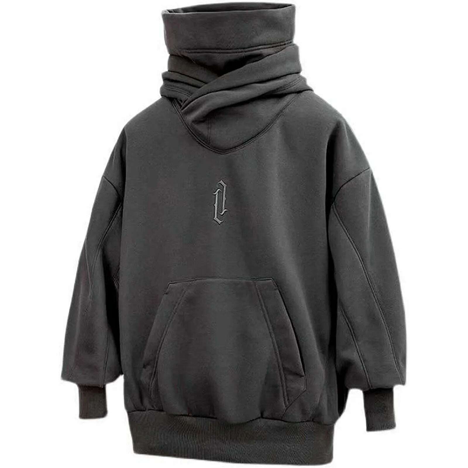 Sweatshirt For Men Male Ninja Style Japanese Hoodie Autumn Winter Solid Turtleneck Long Sleeve Hoodie Pocket Punk Oversize Tops - KIMLUD