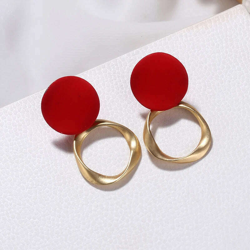 Sweet Burgundy Enamel Heart Earrings for Women Girl Gold Color Metal Love Heart Hanging Dangle Earrings Vintage Jewelry - KIMLUD