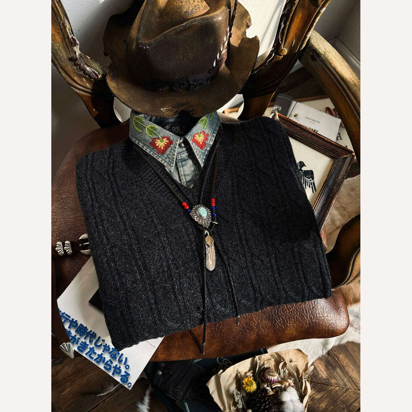 Tailor Brando Vintage V-Neck Aran Sweater 80% Australian Wool Knit Twisted Knit Pullover Sweater - KIMLUD