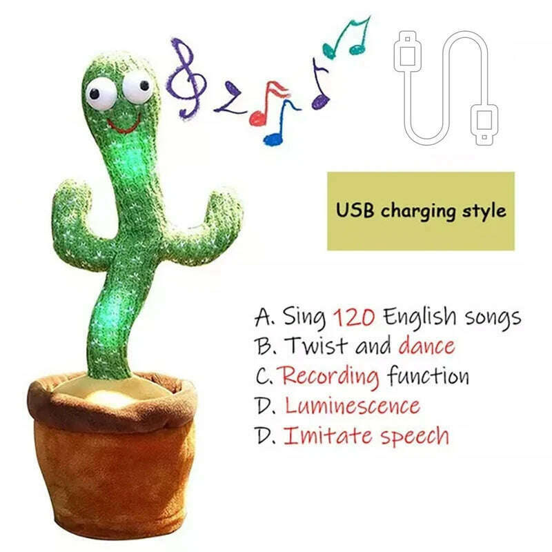 KIMLUD, Talking Cactus Toy with LED 120 English Songs Singing Musical Toys Repeat What You Say Suitable for Babies and Toddlers, charge, KIMLUD APPAREL - Womens Clothes