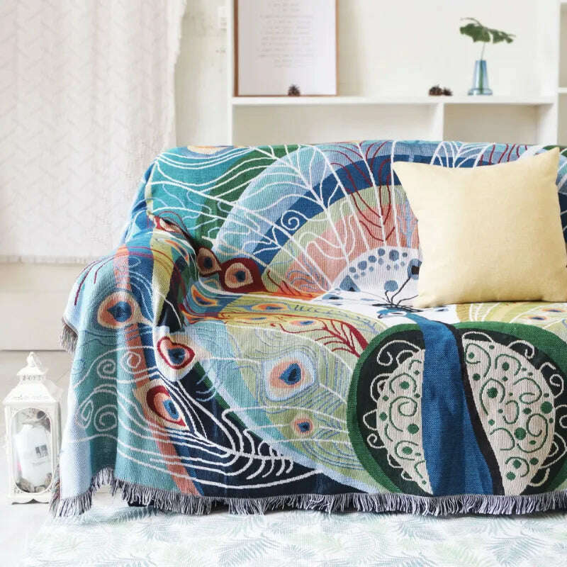 Textile City Ins Peacock Figure Double Sided Throw Blanket Soft Comfy Home Decor Sofa Cover Quality Dust Bedspread 160x220cm - KIMLUD