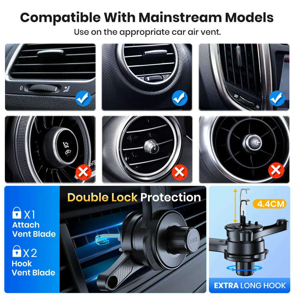TOPK D38T Car Phone Holder, Superior Stability Extended Arm 3-Point Support Extendable Metal Hook Phone Stand for Cars - KIMLUD