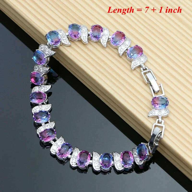 KIMLUD, Tourmaline Jewelry Sets For Women -  925 Sterling Silver Earring/Pendant/Necklace/ Open Ring/Tennis Bracelet Set Dropshipping, KIMLUD Womens Clothes