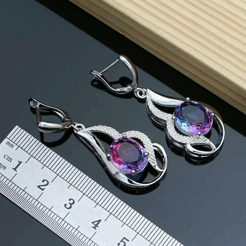 KIMLUD, Tourmaline Jewelry Sets For Women -  925 Sterling Silver Earring/Pendant/Necklace/ Open Ring/Tennis Bracelet Set Dropshipping, KIMLUD Womens Clothes