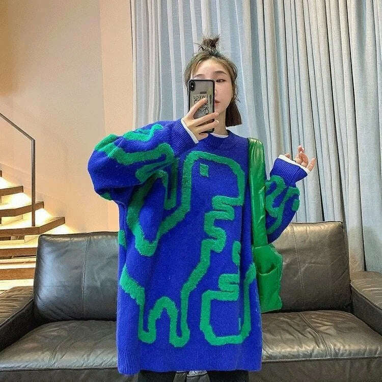 Towel Embroidery Thickened Sweater Women's 2023 Winter New Korean Version Thickened Loose Round Neck Medium Long Coat Knitwear - KIMLUD