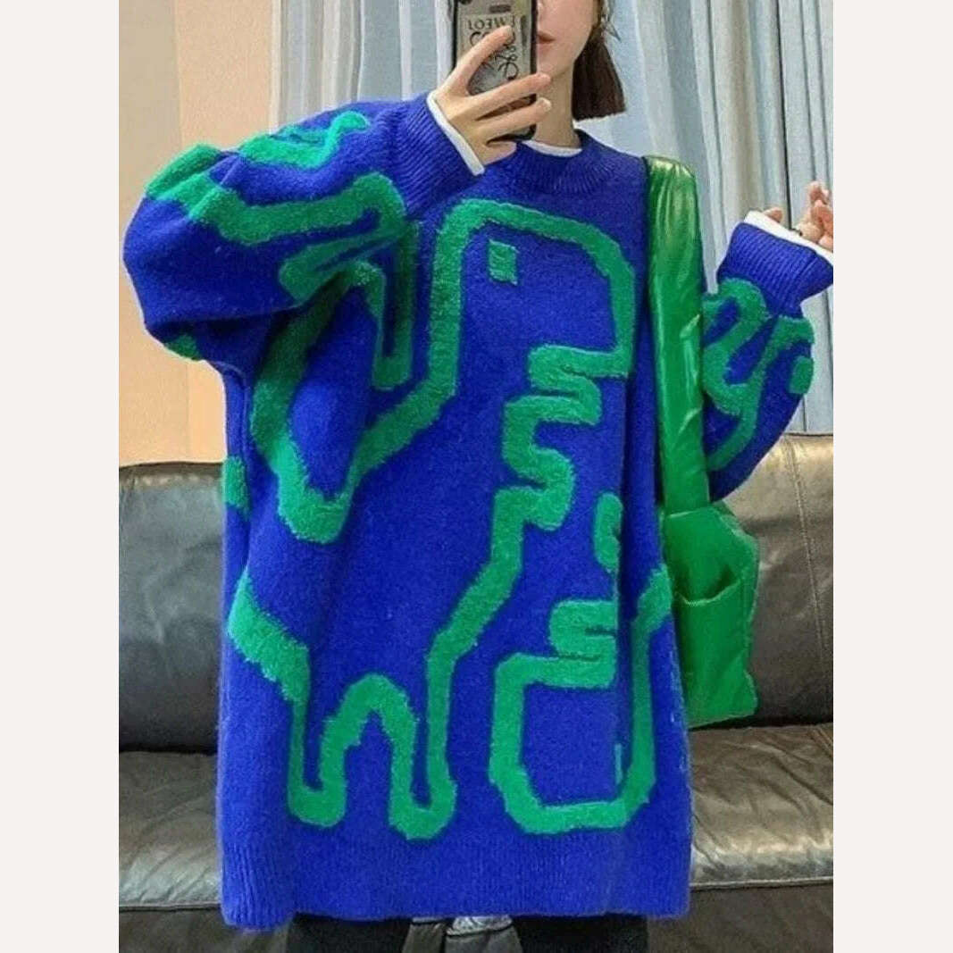 Towel Embroidery Thickened Sweater Women's 2023 Winter New Korean Version Thickened Loose Round Neck Medium Long Coat Knitwear - KIMLUD
