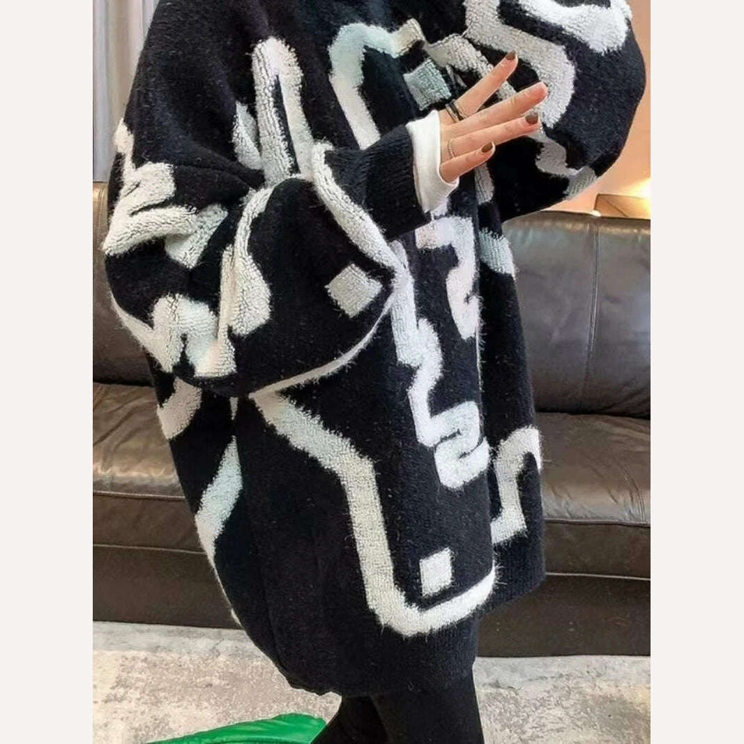 Towel Embroidery Thickened Sweater Women's 2023 Winter New Korean Version Thickened Loose Round Neck Medium Long Coat Knitwear - KIMLUD