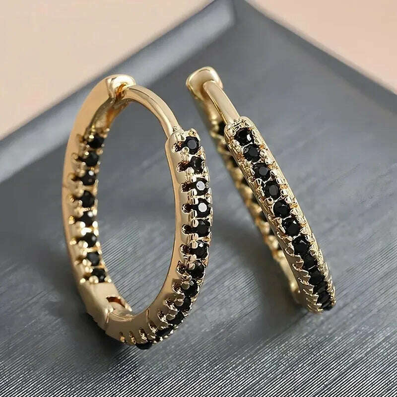 Trendy Gold Color Cubic Zirconia Round Copper Earrings For Women Metal Crystal Earring Party Everyday Jewelry - KIMLUD