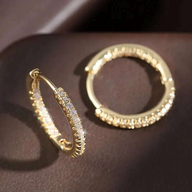 Trendy Gold Color Cubic Zirconia Round Copper Earrings For Women Metal Crystal Earring Party Everyday Jewelry - KIMLUD
