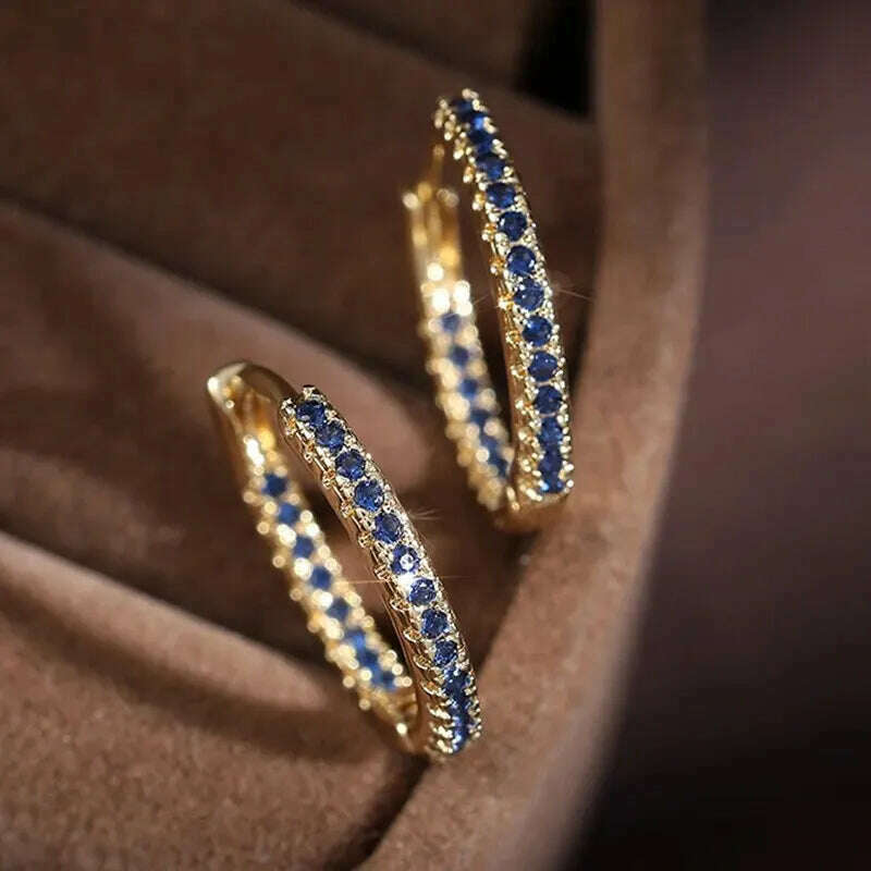 Trendy Gold Color Cubic Zirconia Round Copper Earrings For Women Metal Crystal Earring Party Everyday Jewelry - KIMLUD