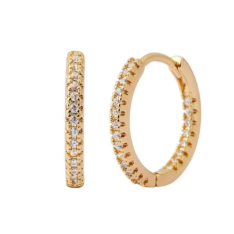 Trendy Gold Color Cubic Zirconia Round Copper Earrings For Women Metal Crystal Earring Party Everyday Jewelry - KIMLUD