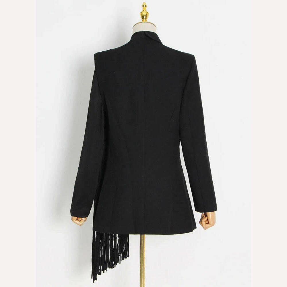 TWOTWINSTYLE Korean Fashion Black Patchwork Tassels Blazer For Women Notched Collar Long Sleeve Solid Blazers Female Spring 2023 - KIMLUD