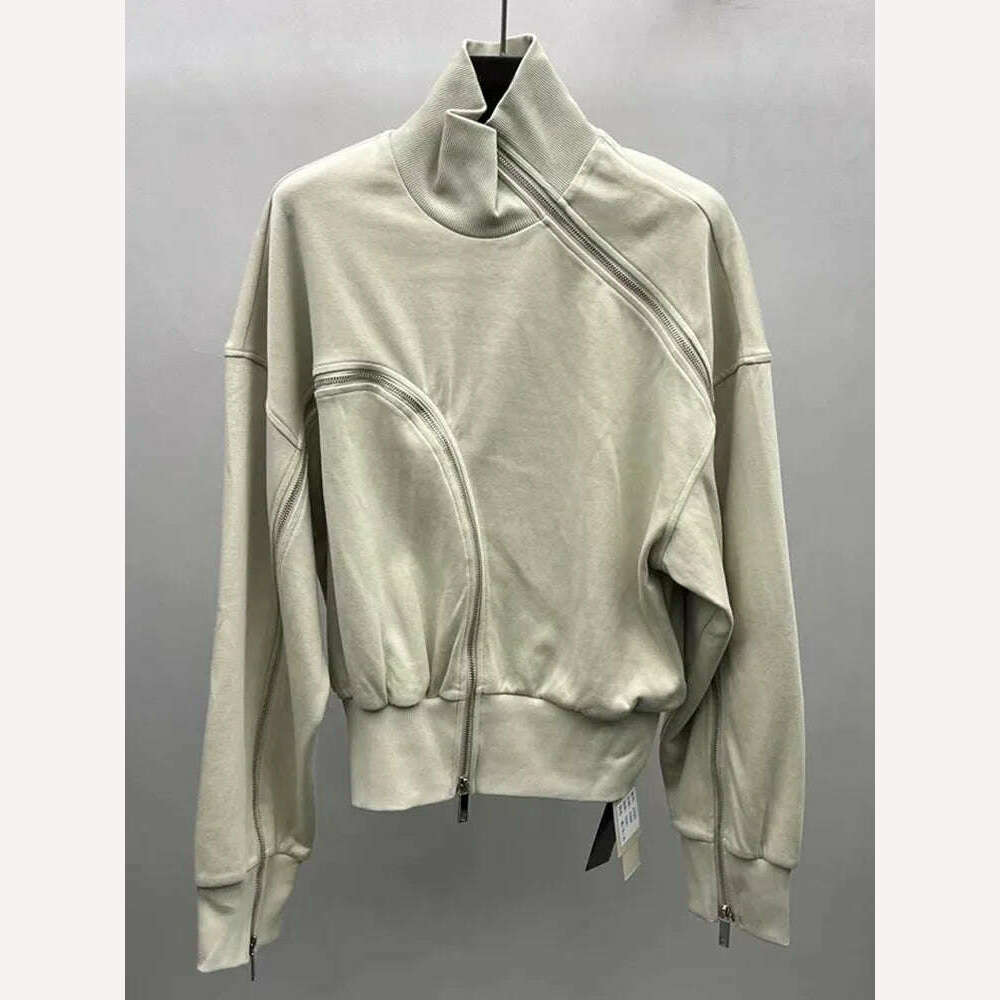 TWOTWINSTYLE Solid Patchwork Zipper Streetwear Sweatshirts For Women Tuntleneck Long Sleeve Pullover Sweatshirt Female Fahion - KIMLUD