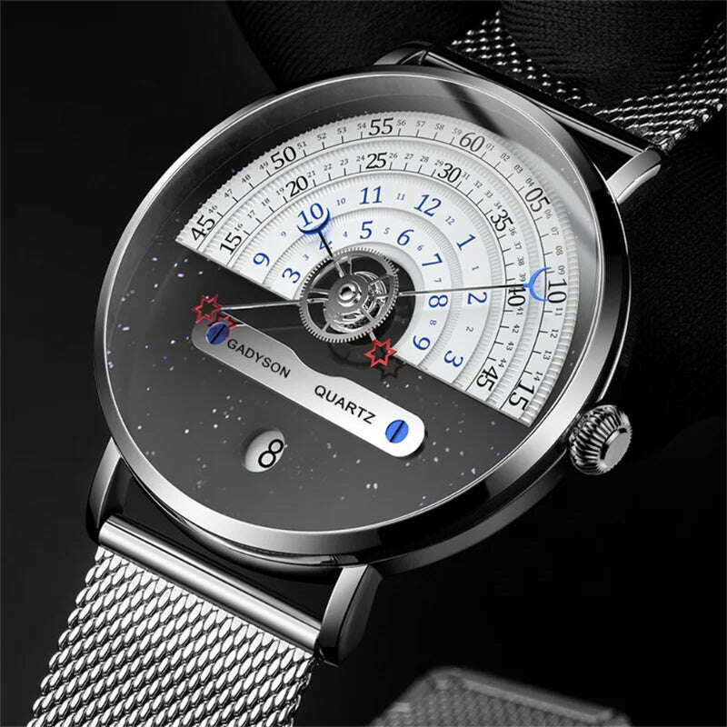 KIMLUD, Unusual Creativity Fashion Casual Sport Watches Men Silver Mesh Band Auto Date Quartz Wristwatches Men Relogio Masculino 2023, KIMLUD Womens Clothes