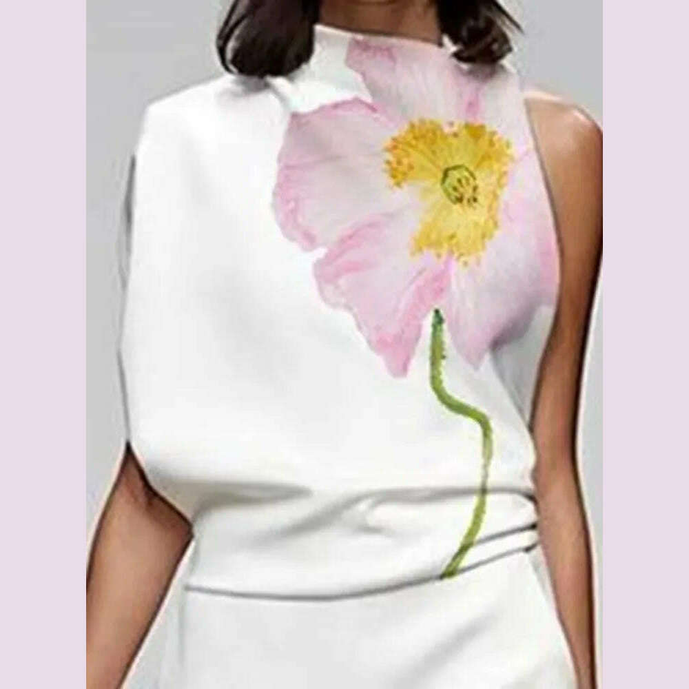 KIMLUD, UOOZEE Women's Fashion Floral Printed Sleeveless High Neck Vest Tops & Elastic High Waisted Loose Straight Leg Pants 2024 New, KIMLUD Womens Clothes