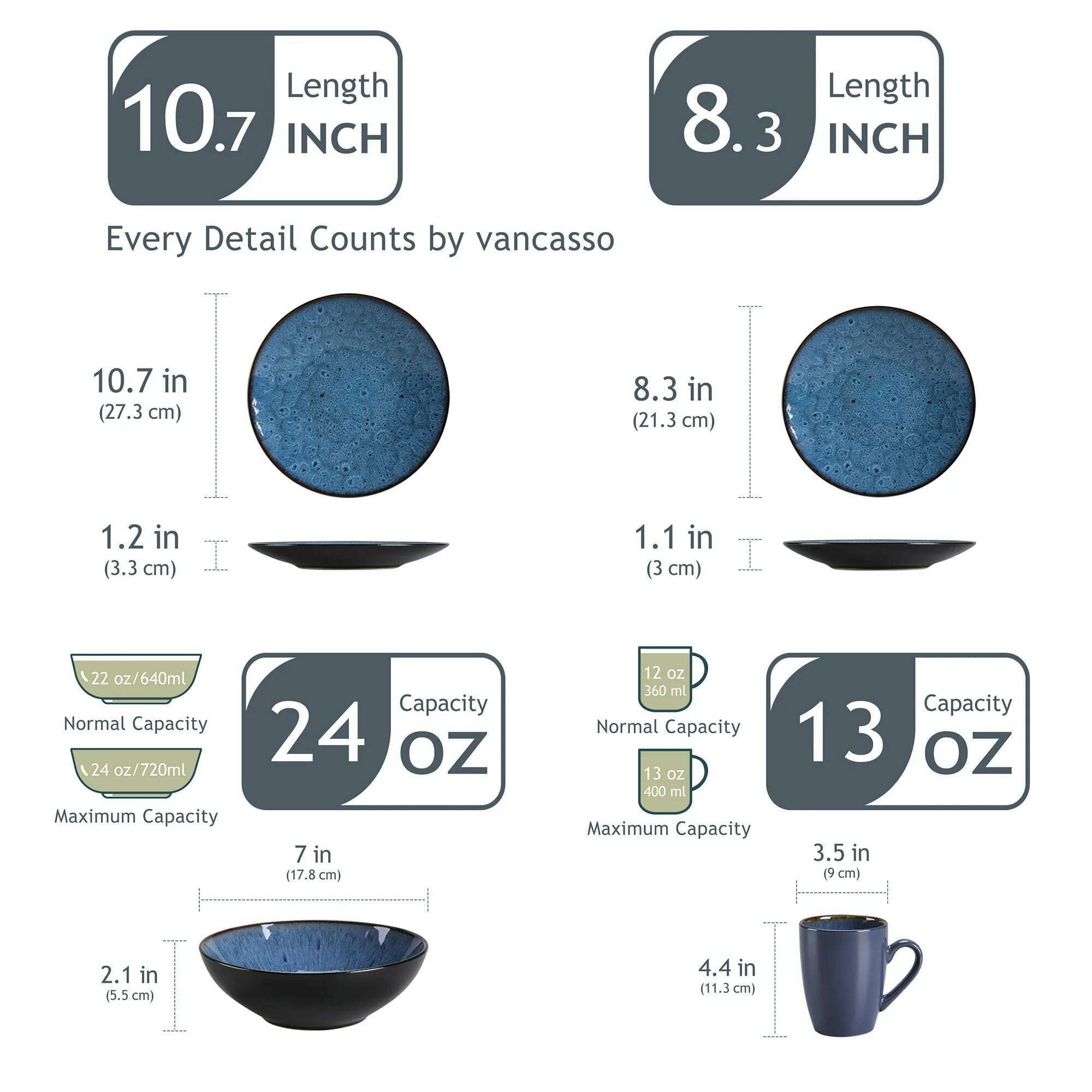 VANCASSO BUBBLE 16/32/48-Piece Tableware Set Vintage Ceramic Blue/Brown Stoneware Set with Dinner&Dessert Plate,Bowl,Coffee Cups - KIMLUD