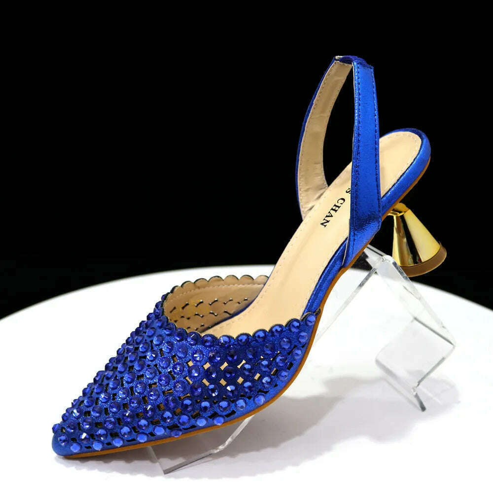 Venus Chan High Heels for Lady 2023 Luxury Designer Green Color Full Diamond Pointed Toe Wedding Shoe and Bag Set for Party - KIMLUD