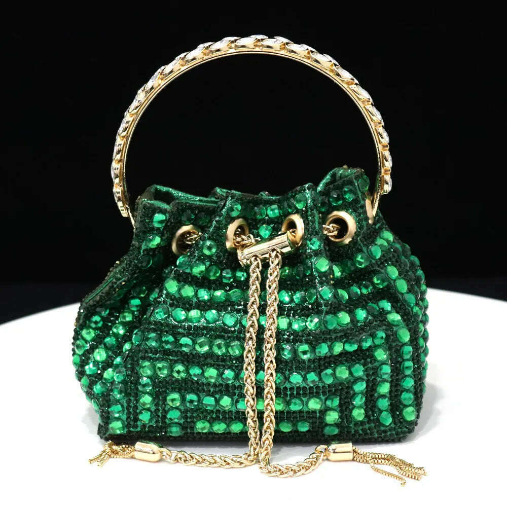 Venus Chan High Heels for Lady 2023 Luxury Designer Green Color Full Diamond Pointed Toe Wedding Shoe and Bag Set for Party - KIMLUD