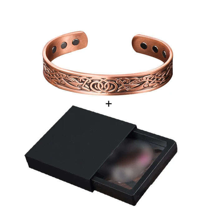 KIMLUD, Viking Pure Copper Bracelet Men Energy Magnetic Adjustable Cuff Bracelet Femme Dragon Viking Wide Bracelets Bangles For Women, with box / China, KIMLUD Womens Clothes