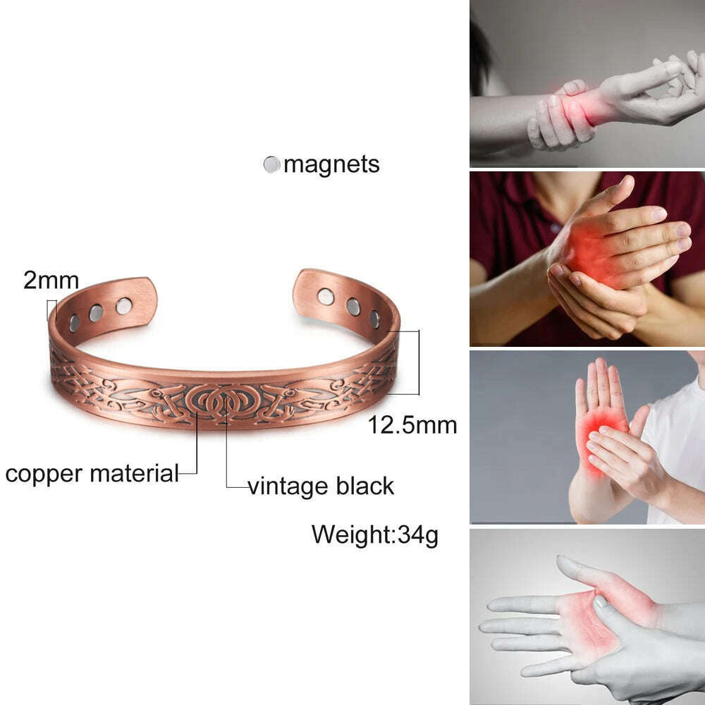 KIMLUD, Viking Pure Copper Bracelet Men Energy Magnetic Adjustable Cuff Bracelet Femme Dragon Viking Wide Bracelets Bangles For Women, KIMLUD Womens Clothes