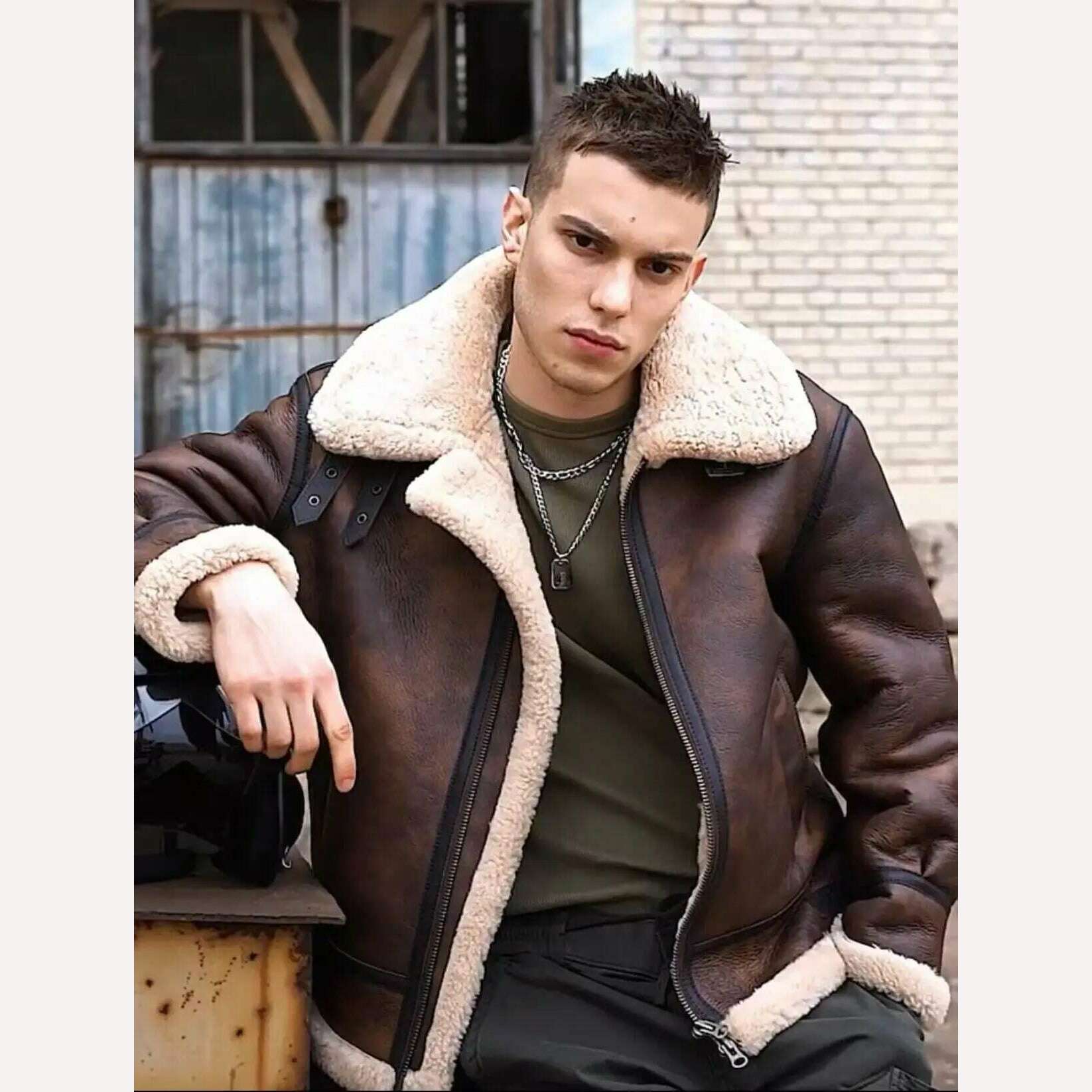 Vintage 2024 New Winter Fashion Men's Genuine Leather Coat Male Pilot Biker Jacket Thick Warm Wool Liner Brown Oversize 62 64 66 - KIMLUD