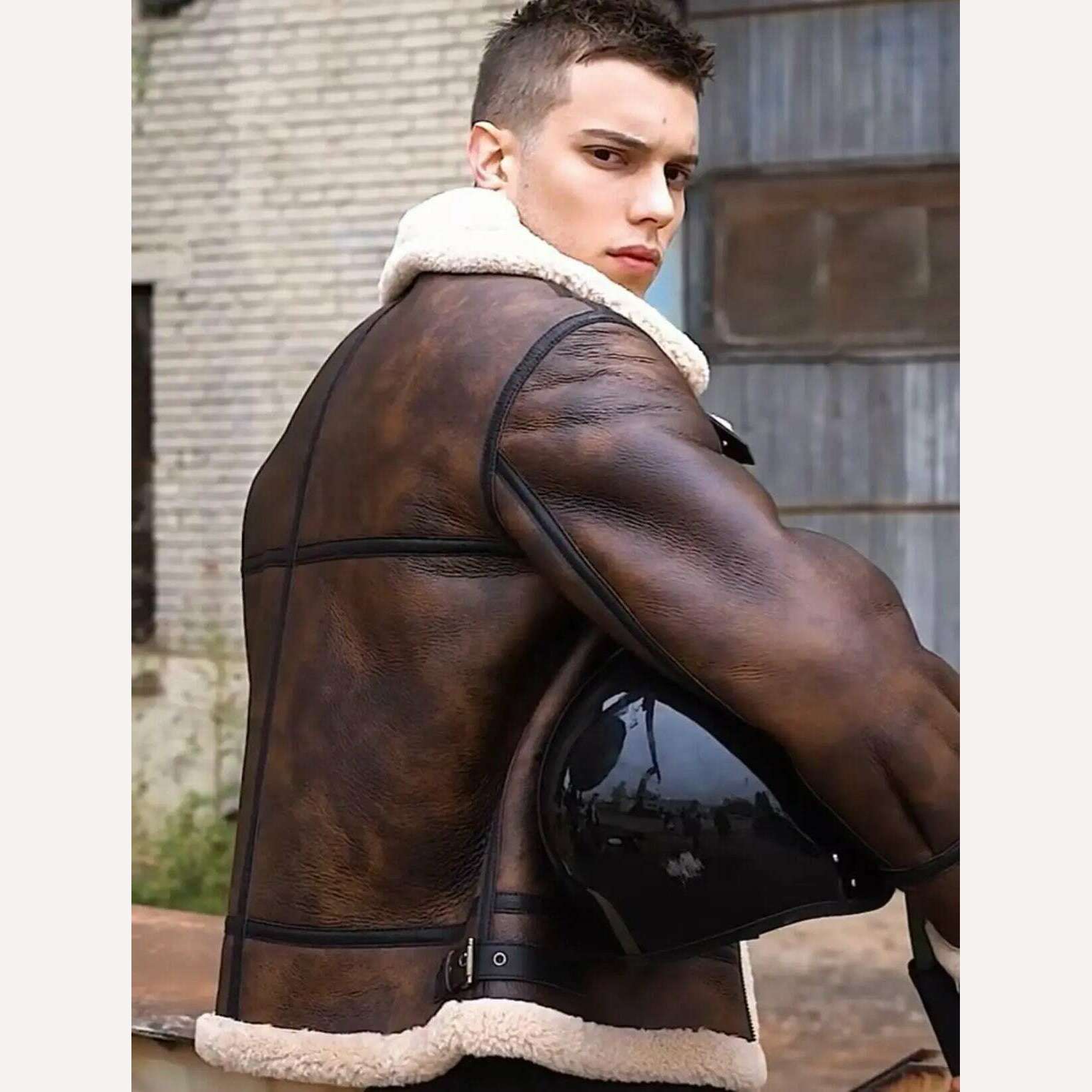Vintage 2024 New Winter Fashion Men's Genuine Leather Coat Male Pilot Biker Jacket Thick Warm Wool Liner Brown Oversize 62 64 66 - KIMLUD