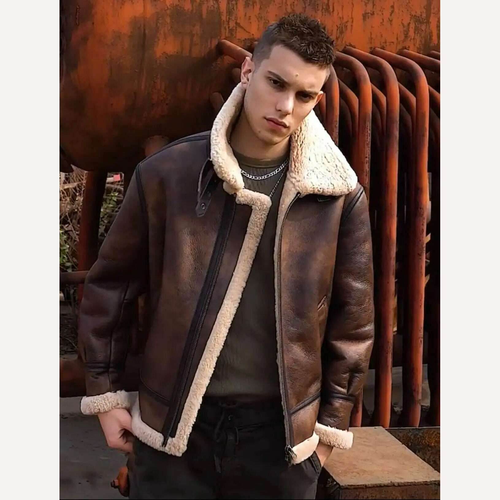 Vintage 2024 New Winter Fashion Men's Genuine Leather Coat Male Pilot Biker Jacket Thick Warm Wool Liner Brown Oversize 62 64 66 - KIMLUD