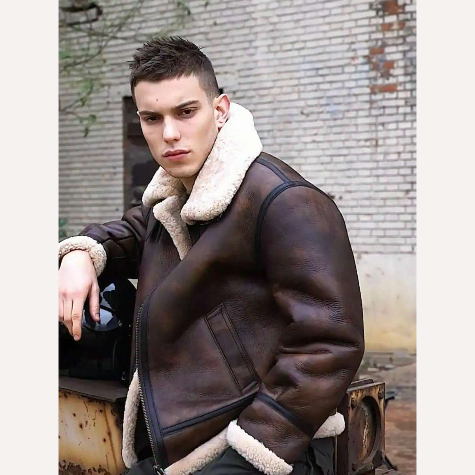 Vintage 2024 New Winter Fashion Men's Genuine Leather Coat Male Pilot Biker Jacket Thick Warm Wool Liner Brown Oversize 62 64 66 - KIMLUD