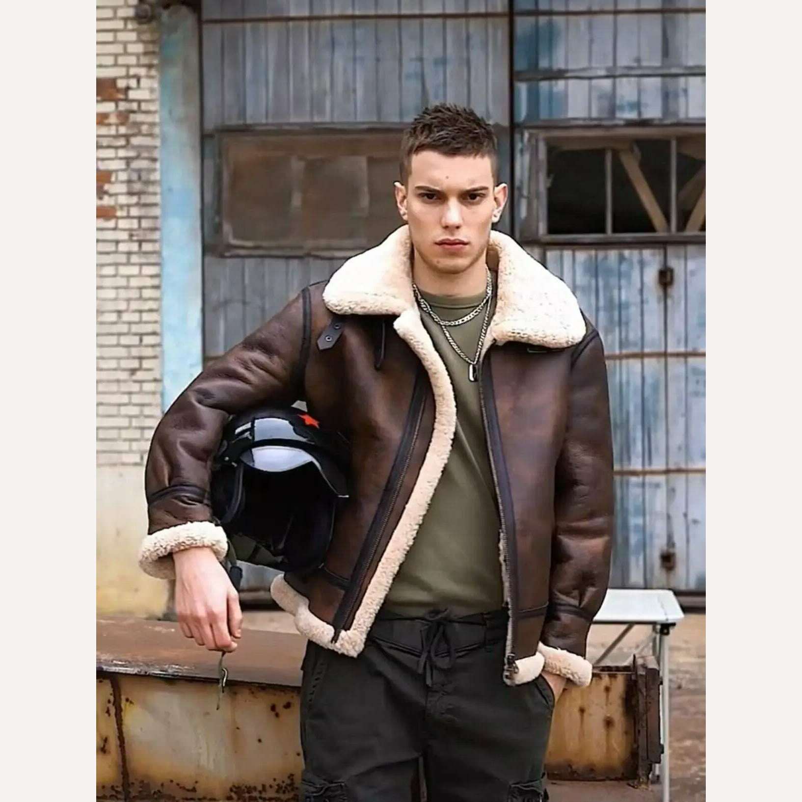Vintage 2024 New Winter Fashion Men's Genuine Leather Coat Male Pilot Biker Jacket Thick Warm Wool Liner Brown Oversize 62 64 66 - KIMLUD