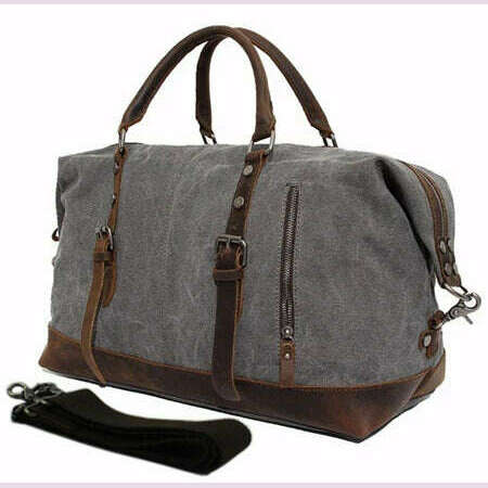 Vintage military Canvas Leather men travel bags Carry on Luggage bags Men Duffel bags travel tote large weekend Bag Overnight - KIMLUD