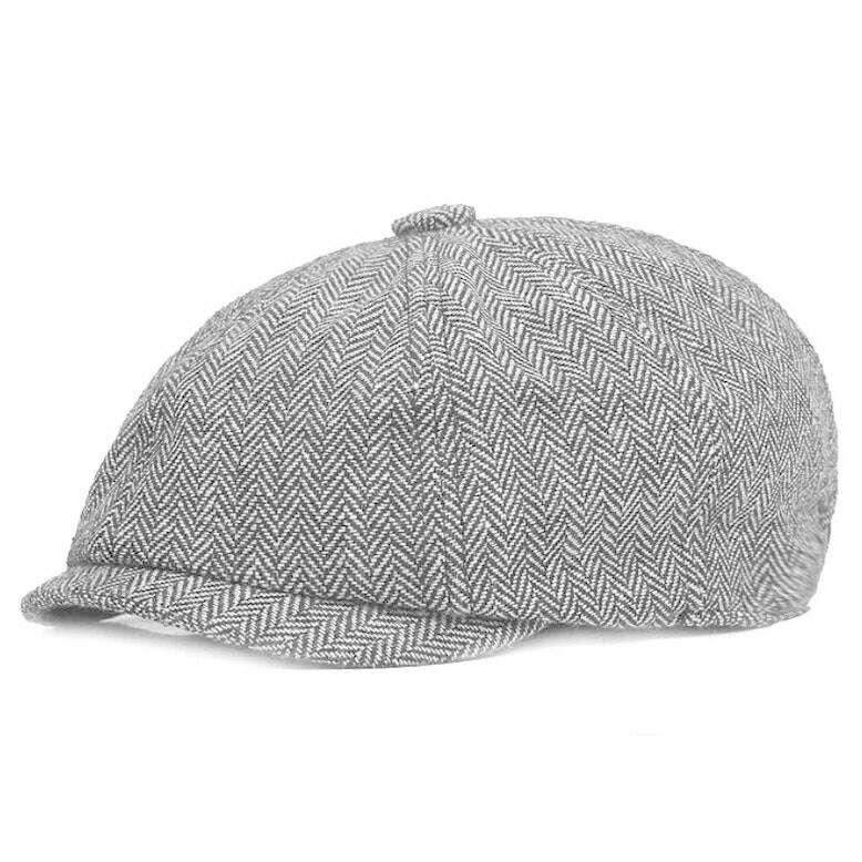 Vintage Newsboy Caps Men Women Berets Hat Classic Plaid Stripe Beret Winter Cotton Flat Cap British Painter Hats Herringbone Hat - KIMLUD