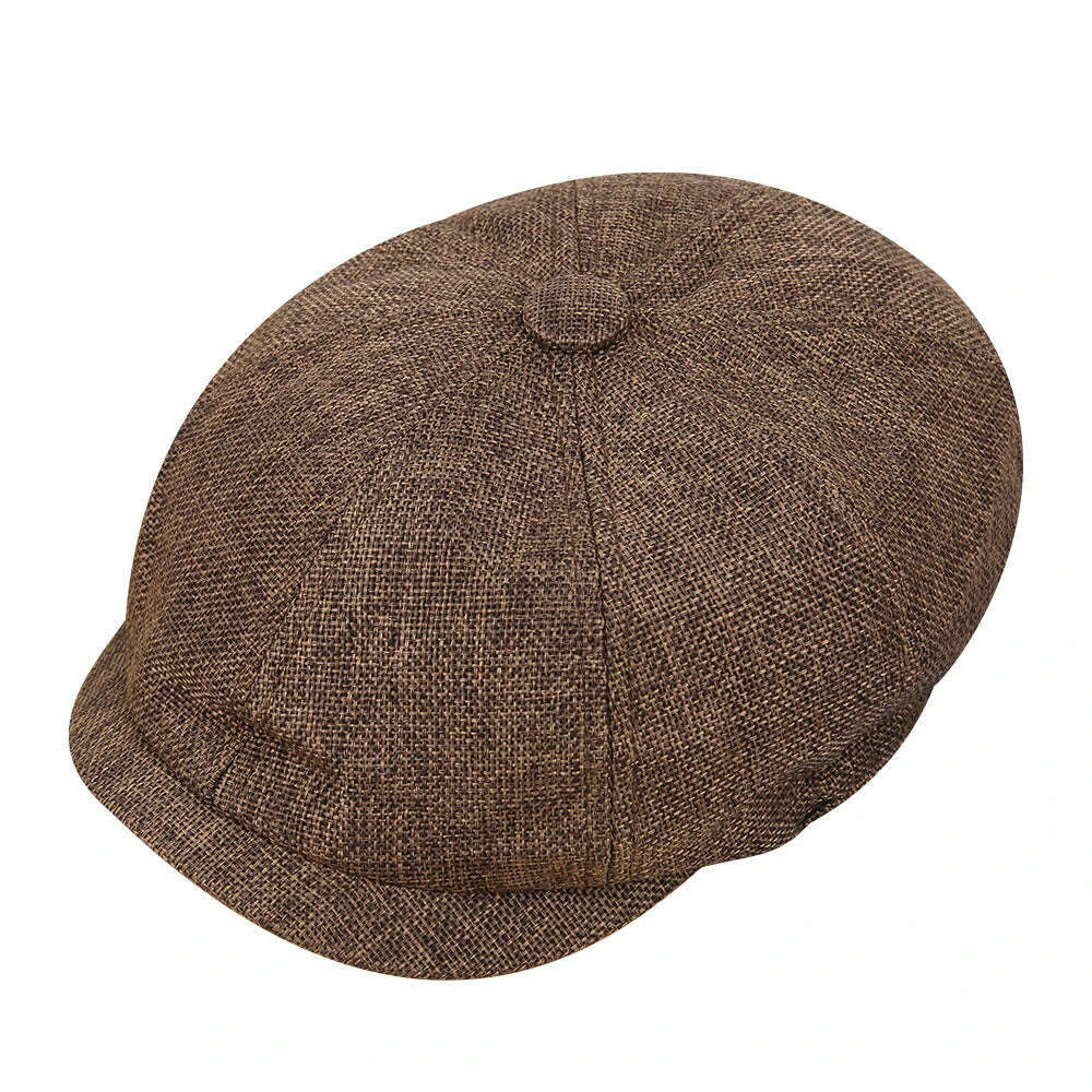 Vintage Newsboy Caps Men Women Berets Hat Classic Plaid Stripe Beret Winter Cotton Flat Cap British Painter Hats Herringbone Hat - KIMLUD