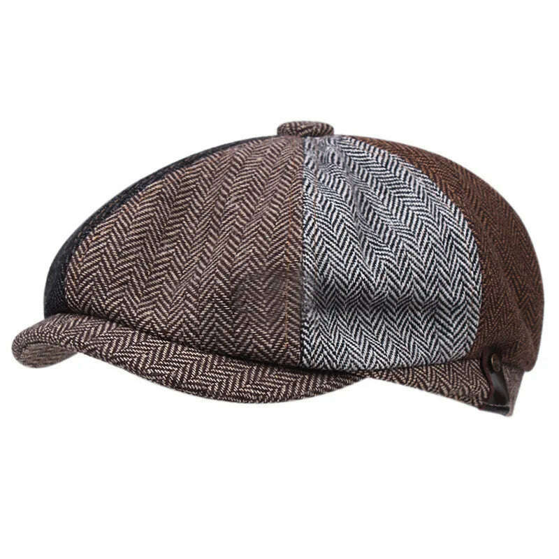 Vintage Newsboy Caps Men Women Berets Hat Classic Plaid Stripe Beret Winter Cotton Flat Cap British Painter Hats Herringbone Hat - KIMLUD