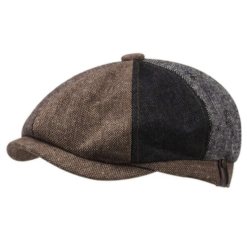 Vintage Newsboy Caps Men Women Berets Hat Classic Plaid Stripe Beret Winter Cotton Flat Cap British Painter Hats Herringbone Hat - KIMLUD