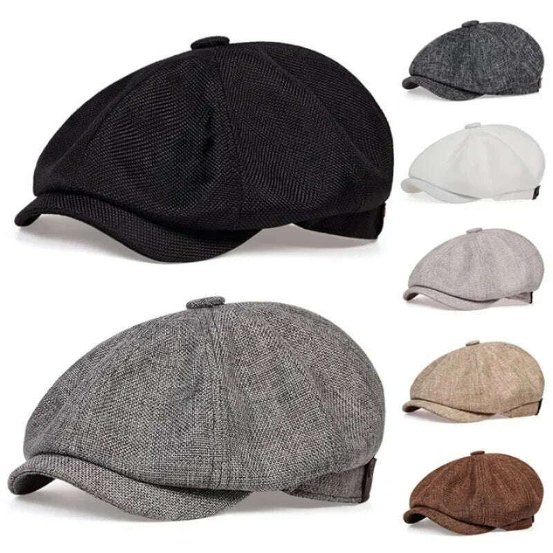 Vintage Newsboy Caps Men Women Berets Hat Classic Plaid Stripe Beret Winter Cotton Flat Cap British Painter Hats Herringbone Hat - KIMLUD