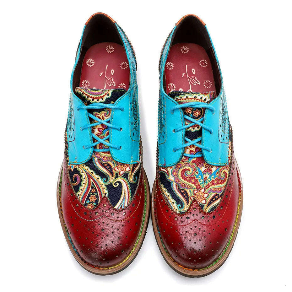 Vintage Oxford Shoes For Women Genuine Leather Flat Heel Shoes Woman British Lace Up Brogues Flats Shoes Retro Chaussures Femme - KIMLUD