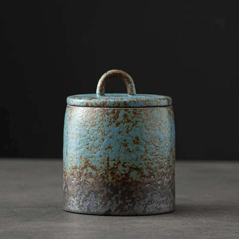 KIMLUD, Vintage Stoneware Tea Pot with Lid Ceramic Sealed Food Storage Jar Pu'er Tea Pot Kitchen Nut Candy Storage Bottle Food Container, B, KIMLUD Womens Clothes