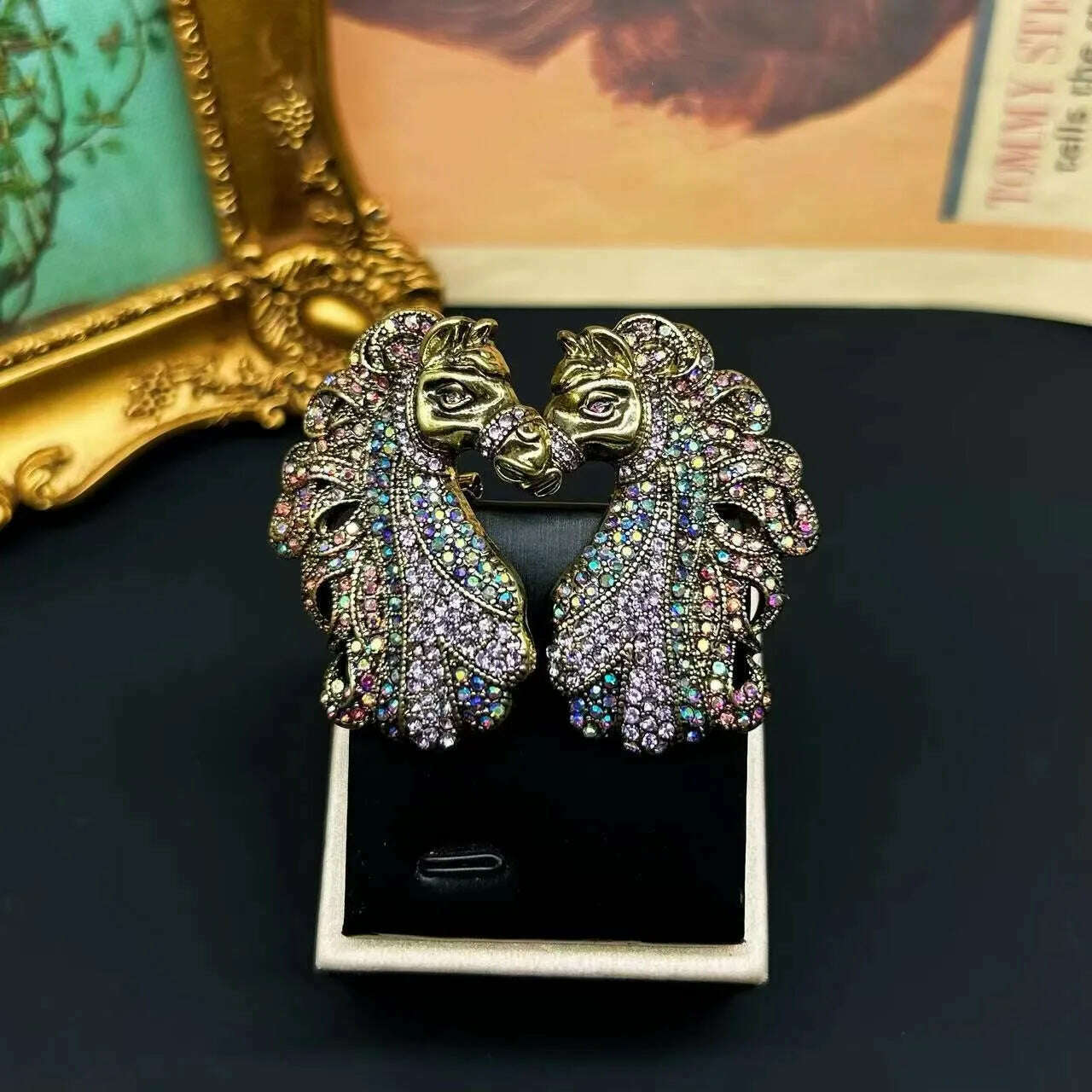 vintage two-headed horse Drop exaggerated necklace earrings - KIMLUD