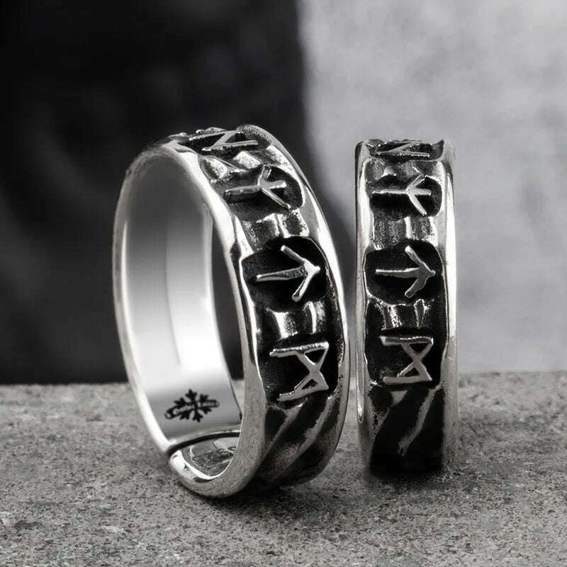 KIMLUD, Vintage Viking Ring Ethnic Totem Rune Ring Men Geometric Shaped Titanium Steel Ring Fashion Locomotive Ring Jewelry Gifts, WN1077 / Resizable, KIMLUD Womens Clothes