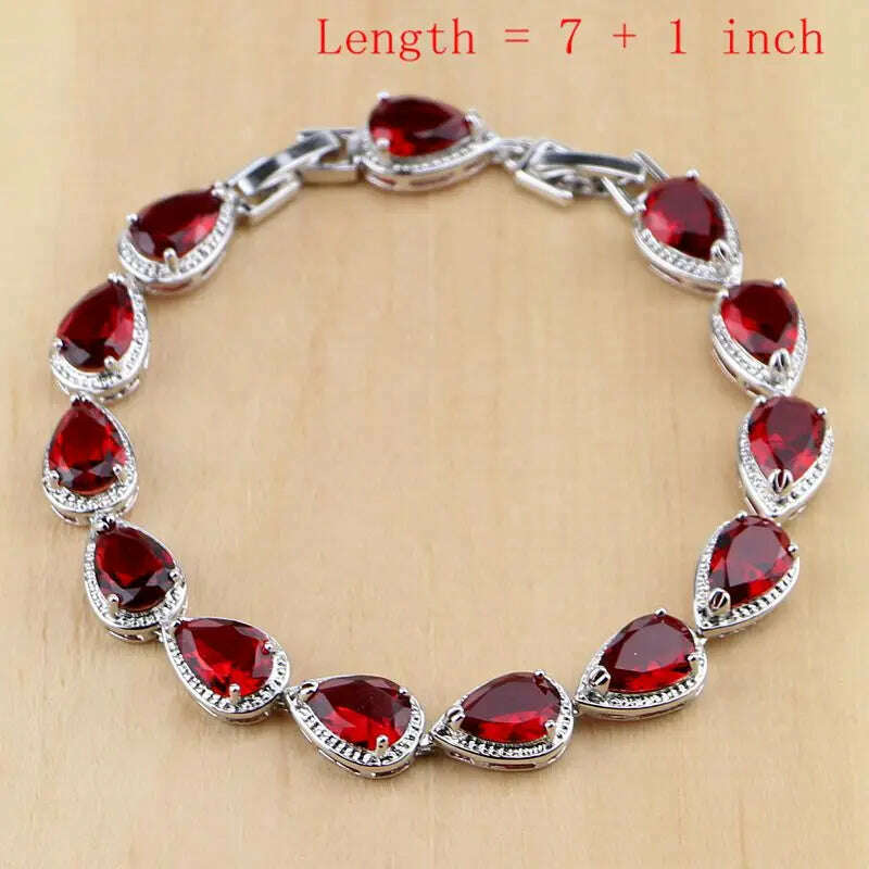 KIMLUD, Water Drop Silver 925 Jewelry Red Ruby White Topaz Jewelry Sets Women Long Earrings/Pendant/Necklace/Rings/Bracelet Dropshipping, KIMLUD Womens Clothes