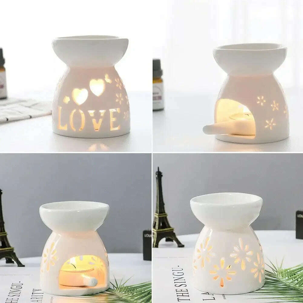 Wax Melt Essential Oil Burner, Ceramic Aroma Burners Diffuser Holder Aromatherapy Tarts Assorted Wax Scented Candle Warmer - KIMLUD
