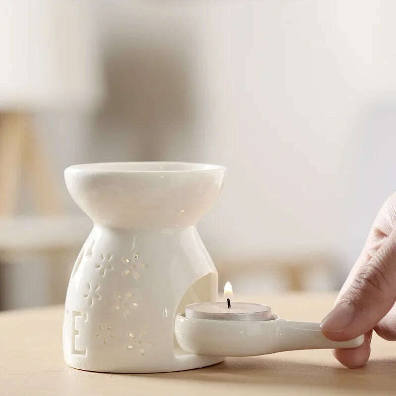 Wax Melt Essential Oil Burner, Ceramic Aroma Burners Diffuser Holder Aromatherapy Tarts Assorted Wax Scented Candle Warmer - KIMLUD