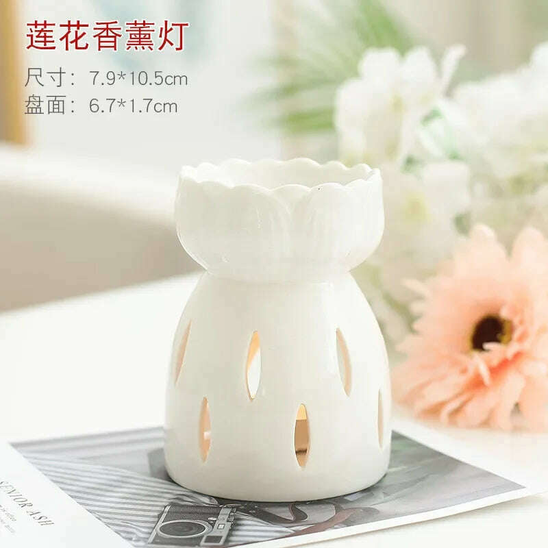 Wax Melt Essential Oil Burner, Ceramic Aroma Burners Diffuser Holder Aromatherapy Tarts Assorted Wax Scented Candle Warmer - KIMLUD