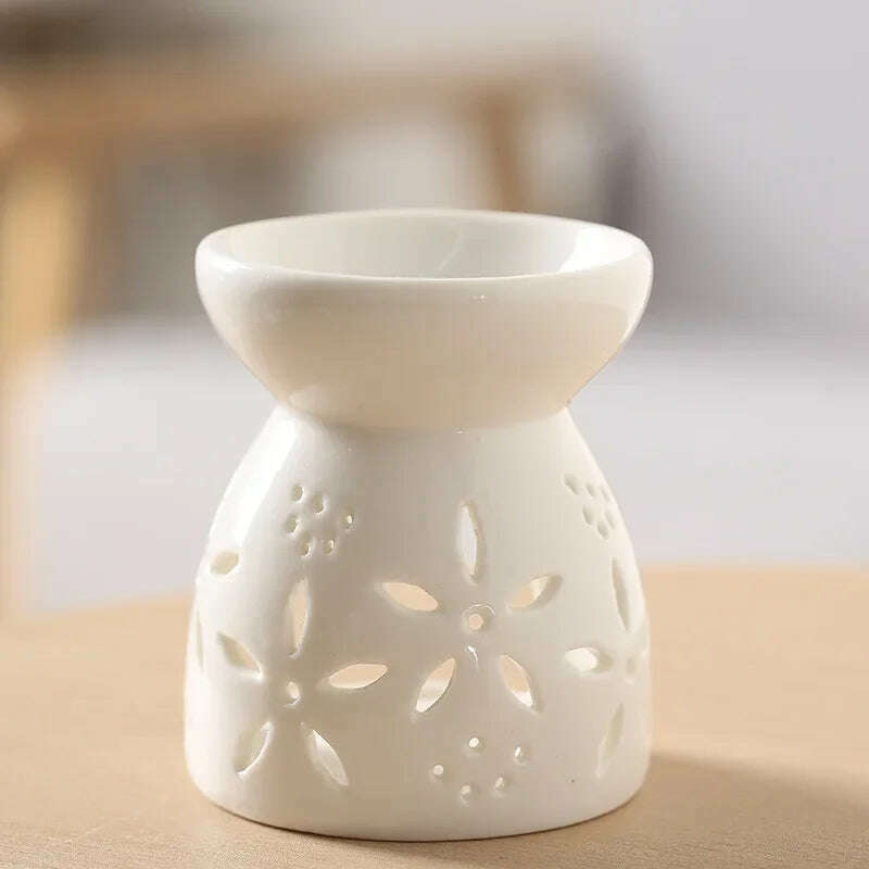 Wax Melt Essential Oil Burner, Ceramic Aroma Burners Diffuser Holder Aromatherapy Tarts Assorted Wax Scented Candle Warmer - KIMLUD