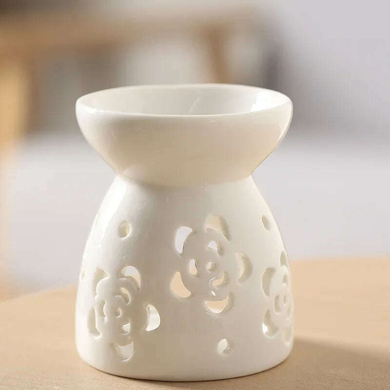 Wax Melt Essential Oil Burner, Ceramic Aroma Burners Diffuser Holder Aromatherapy Tarts Assorted Wax Scented Candle Warmer - KIMLUD