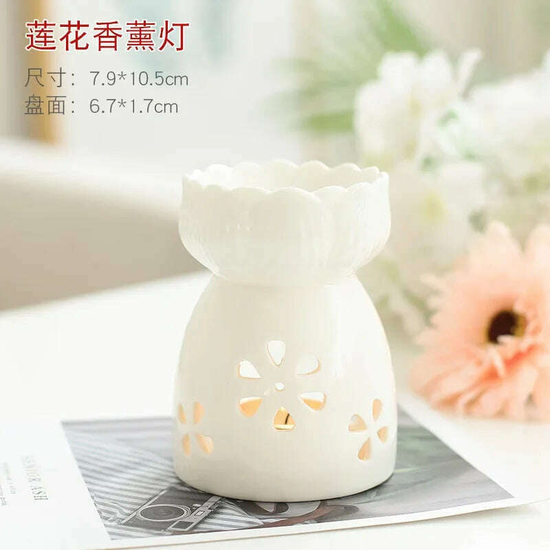Wax Melt Essential Oil Burner, Ceramic Aroma Burners Diffuser Holder Aromatherapy Tarts Assorted Wax Scented Candle Warmer - KIMLUD