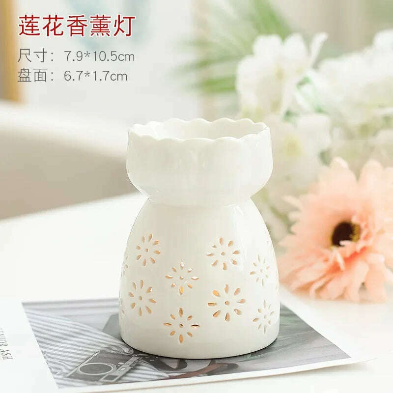 Wax Melt Essential Oil Burner, Ceramic Aroma Burners Diffuser Holder Aromatherapy Tarts Assorted Wax Scented Candle Warmer - KIMLUD