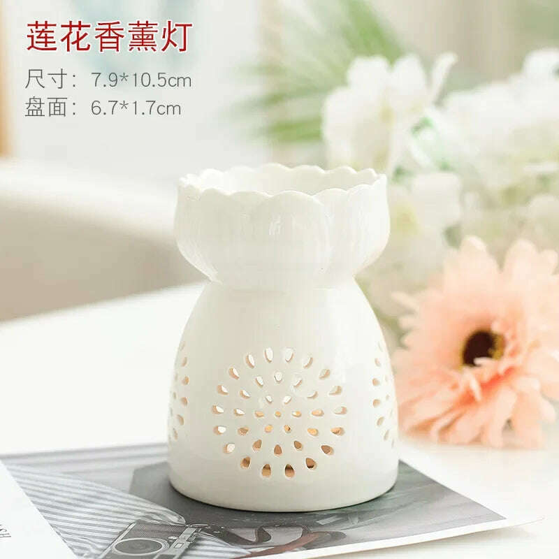 Wax Melt Essential Oil Burner, Ceramic Aroma Burners Diffuser Holder Aromatherapy Tarts Assorted Wax Scented Candle Warmer - KIMLUD